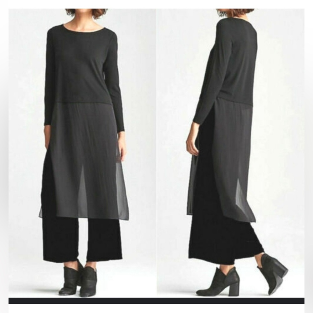 EILEEN FISHER silk layering dress in black